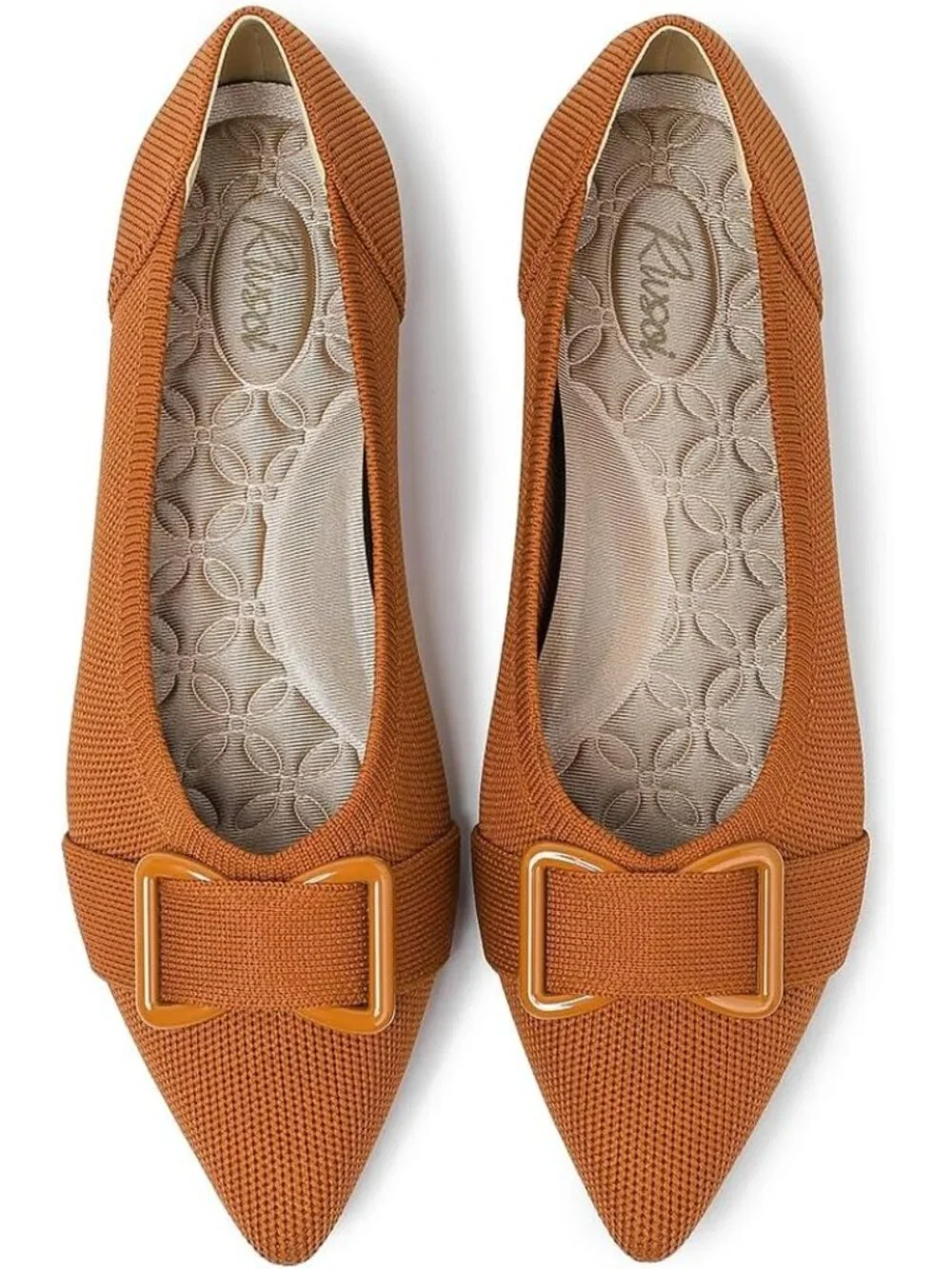Women's Brown Comfortable Knit Ballet Flats Shoes Pointed Toe Dress Shoes